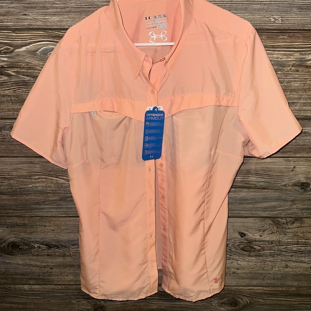 NWT Under Armour Peach Fishing Semi-Fitted Offshore Button Down Short Sleeve